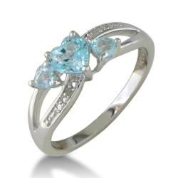Sterling Silver Blue Topaz and Diamond Accent Heart Ring