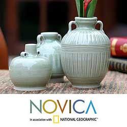Set of 3 Sawankhalok Meadows Celadon Ceramic Vases (Thailand) Today