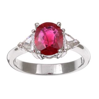 18k White Gold Oval Ruby and 3/8ct TDW Diamond Ring (G H, SI