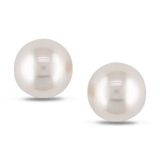 Miadora 10k Yellow Gold Cultured White Pearl Stud Earrings (6 6.5 mm