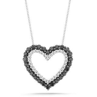 10k White Gold Black and White Diamond Heart Pendant