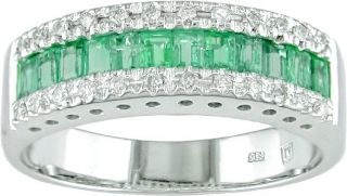 14k White Gold 1/8ctw Diamond Emerald Ring
