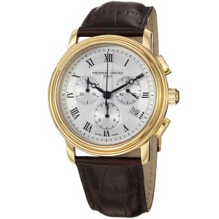 Frederique Constant Mens Persuasion Silver Dial Brown Strap Watch