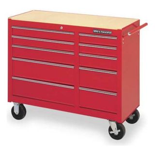 Westward 2H236 Roller Cabinet, 10 Dr, 40 3/4 In, Red