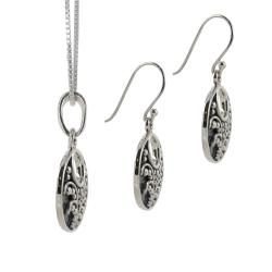 Sunstone Sterling Silver Open Disk Earring and Necklace Jewelry Set