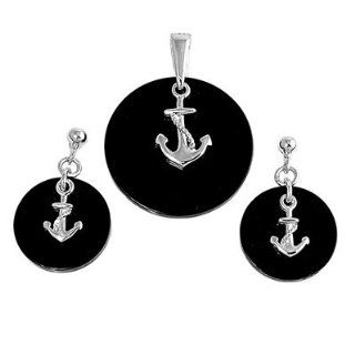 Sterling Silver Sets with Black Onyx   Anchors   Pendant