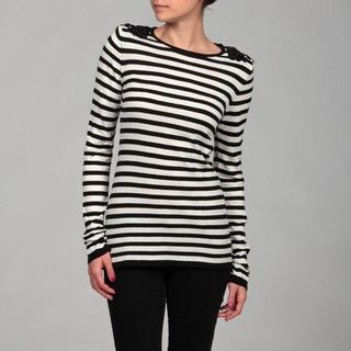 Romeo & Juliet Womens Black/ Ivory Stripe Sweater