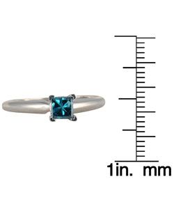 14k White Gold Princess Blue Diamond Ring