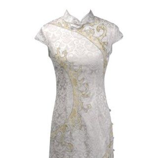 Topwedding Asymetrical White Cotton Mini Cheongsam Dress with Beading