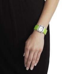 Geneva Platinum Womens Rhinestone accented Lime Strap Watch