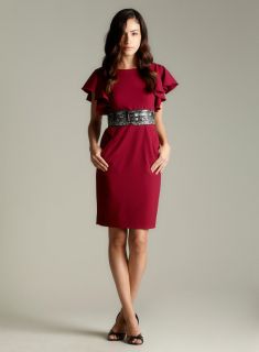 Calvin Klein Ruffle Sleeve Wide Belt Dress