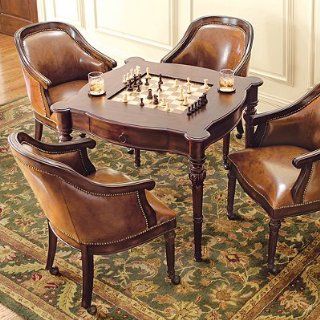 Freeman Game Table and Four Leather Chairs   Frontgate