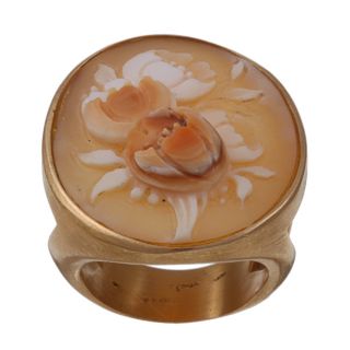 18k Gold Hand carved Shell Cameo Flowers Ring