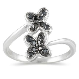 Sterling Silver 1/4ct TDW Black Diamond Flower Ring