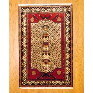 Persian Tribal Kurdish Ivory/ Red Wool Rug (43 x 68)