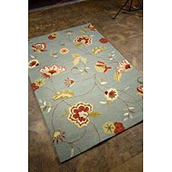 Hand Hooked Blue/ Red Floral Area Rug (76 x 96)