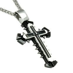 Two tone Stainless Steel Multi layer Cross Necklace