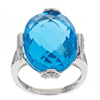 Yach 14k White Gold Blue Topaz and 1/8ct TDW Diamond Ring (G H, I1