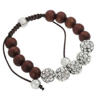 Journee Collection Rhinestone and Wood Bead Brown Cord Bracelet