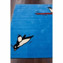 Handmade Kids Diving Penguin Blue Rug (5 x 7)