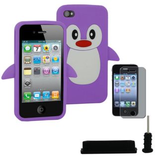 SKQUE Apple iPhone 4/4S Purple Penguin Silicone Case/ Black Anti dust