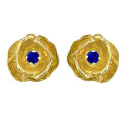 10k Gold September Birthstone Created Sapphire Flower Stud Earrings