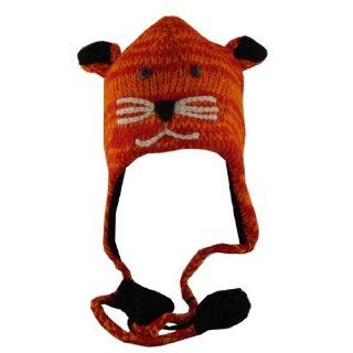 Adults Size Orange Mouse Wool Pilot Ski Animal Cap / Hat With Fleece