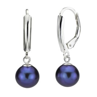 DaVonna 14k White Gold Black Cultured Pearl Drop Earrings (9 9.5 mm)