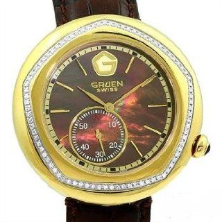 GRUEN Womens Swiss Gold tone Diamond Watch with Brown Mother of Pearl