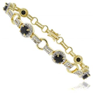 18k Gold Overlay Sapphire and Diamond Accent Two tone Circle Bracelet