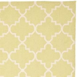Moroccan Light Green/ Ivory Dhurrie Wool Rug (6 Square)