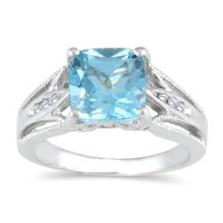 Sterling Silver Blue Topaz and Diamond Antique Ring