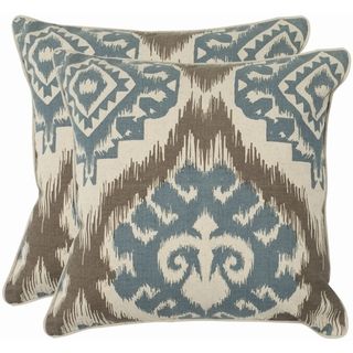 Damask 18 inch Beige/ Blue Decorative Pillows (Set of 2)