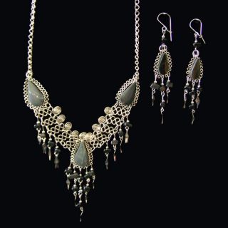 Alpaca Silver Handmade Gala Onyx Jewelry Set (Peru)