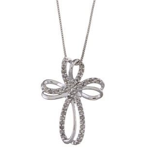 Sterling Silver 1/4ct TDW Diamond Cross Necklace (J K, I3)