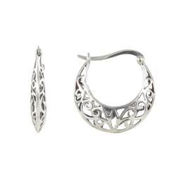 Sunstone Sterling Silver Filigree Antiqued Round Hoop Earrings