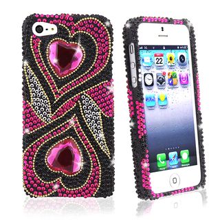 BasAcc Hot Pink Hearts Diamond Snap on Case for Apple iPhone 5