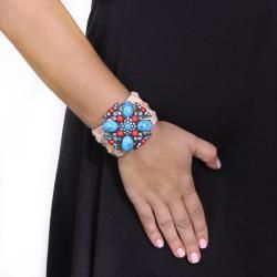 Lillith Star Goldtone Turquoise, Coral and Crystal Cross Cuff Bracelet