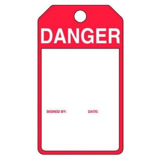 Accuform Signs MPMTS08PTP Danger Tag, 5 7/16 x 3 1/16 In, R/Wht, PK25