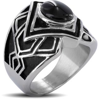 Stainless Steel with Black Onyx Stone Center Mens Ring Today $20.49