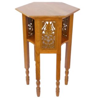 EXP Natural Teak Wood End table with Carved Wood Panels Today $321.99