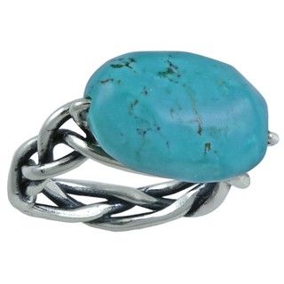 Southwest Moon Sterling Silver Woven Band Turquoise Nugget Ring