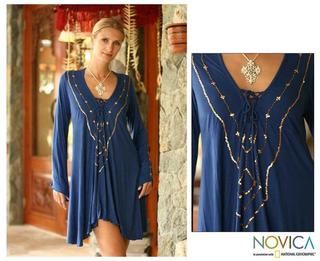 Rayon Exotic Blue Tunic Blouse (Indonesia)