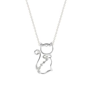 Sterling Silver 18 inch Chain Cubic Zirconia Cat Pendant