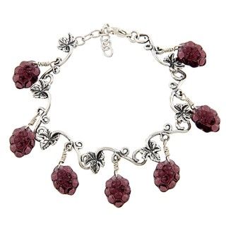 Silvermoon Sterling Silver Glass Grape Charm Bracelet