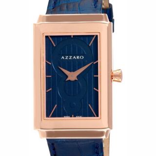 Azzaro Mens Legend Rectangular Rose Gold PVD Blue Strap Watch