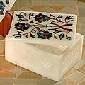 Marble Floral World Heritage Multi gem Inlay Jewelry Box (India)