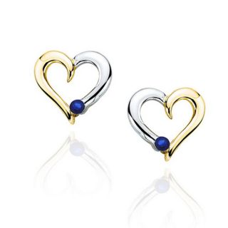 10k Two tone Gold 1/10ct TGW Sapphire Heart Earrings
