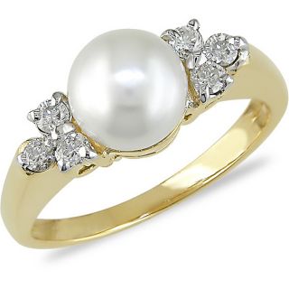 10k Yellow Gold FW Pearl and 1/5ct TDW Diamond Ring (7 7.5 mm