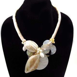 Ivory Satin Natural Shell Cluster Toggle Necklace (Philippines) Was $
